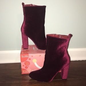 Maroon velvet heeled boots